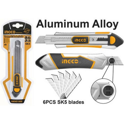 Нож канцелярский 18мм INGCO 6 лезвий компл HKNS1808 Нож канцелярский 18мм INGCO 6 лезвий компл HKNS1808