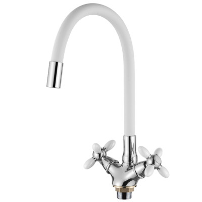 Смеситель для кухни двухвентильный Accoona A4882G-1 Хром Излив силикон белый