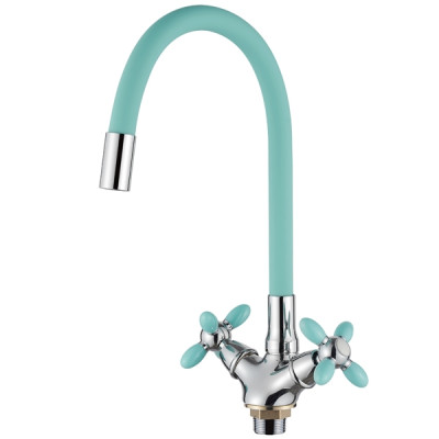 Смеситель для кухни двухвентильный Accoona A4882K-1 Хром Излив силикон бирюза