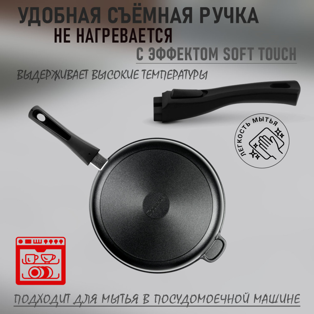 Сковорода алюминиевая 28 см съемная ручка Универсальная Классик Горница