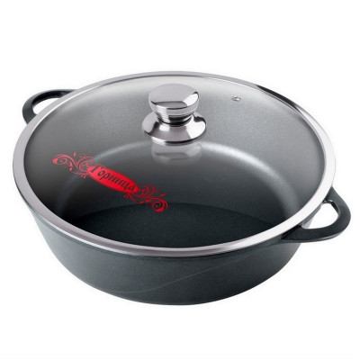 Жаровня алюминиевая  3,5 л 26*9,5 см стекл крышка под упак Универсальная Классик Горница