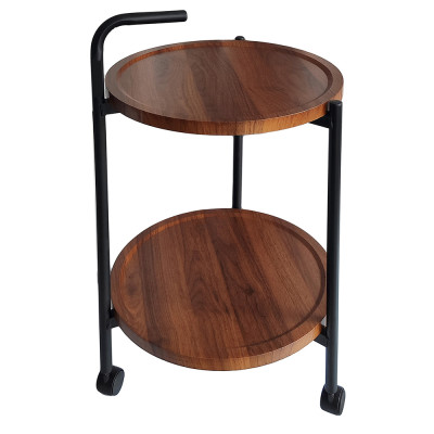 Стол МДФ журнальный 50*50*68 см 2-х ярусный рама металл черный на колесиках грец орех Baizheng Стол МДФ журнальный 50*50*68 см 2-х ярусный рама металл черный на колесиках грец орех Baizheng