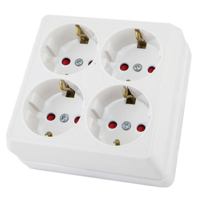 Розетка 4-х местная 2П+3 открытой установки IP20 16A с защитными шторками белая 