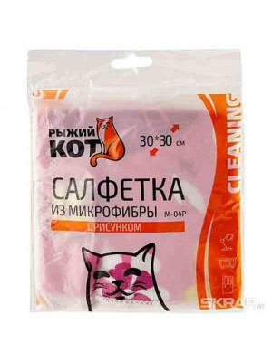Салфетка из микрофибры 27*27 см M-04P-Eco с рисунком Рыжий кот
