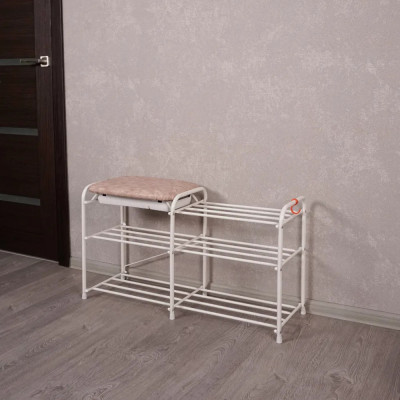 Подставка металлическая для обуви 3-х ярусная 89*30*48 см сиденье с ящиком белый 33 ЗМИ