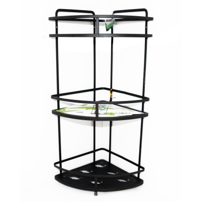 Полка металлическая для ванной 3-х ярусная угловая 64*35*25 см черный Baizheng