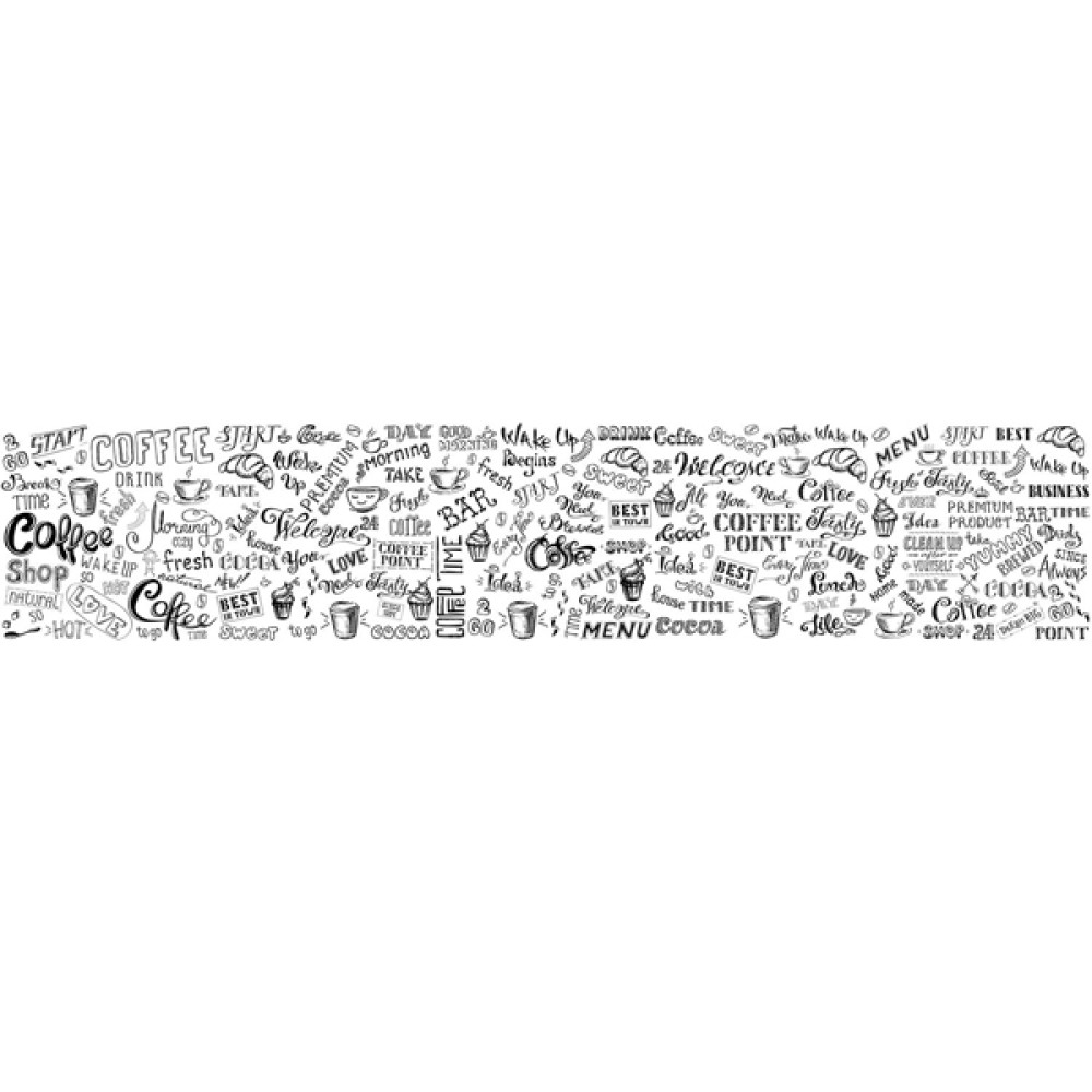 Фартук ПВХ Кофейная графика (белая) 600*3000*0,75мм
