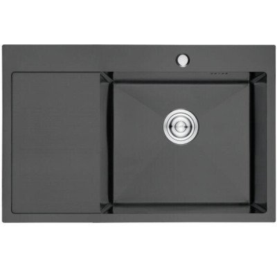 Мойка кухонная врезная нерж. стали 78х51*22*0,3см, Графит Правая (с сиф; чаша 47*41*22см)Aflorn