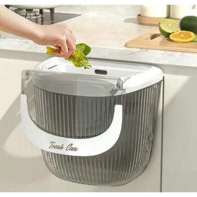 Ведро пластиковое для мусора 12 л настенное подвесное с подвижной крышкой микс Baizheng