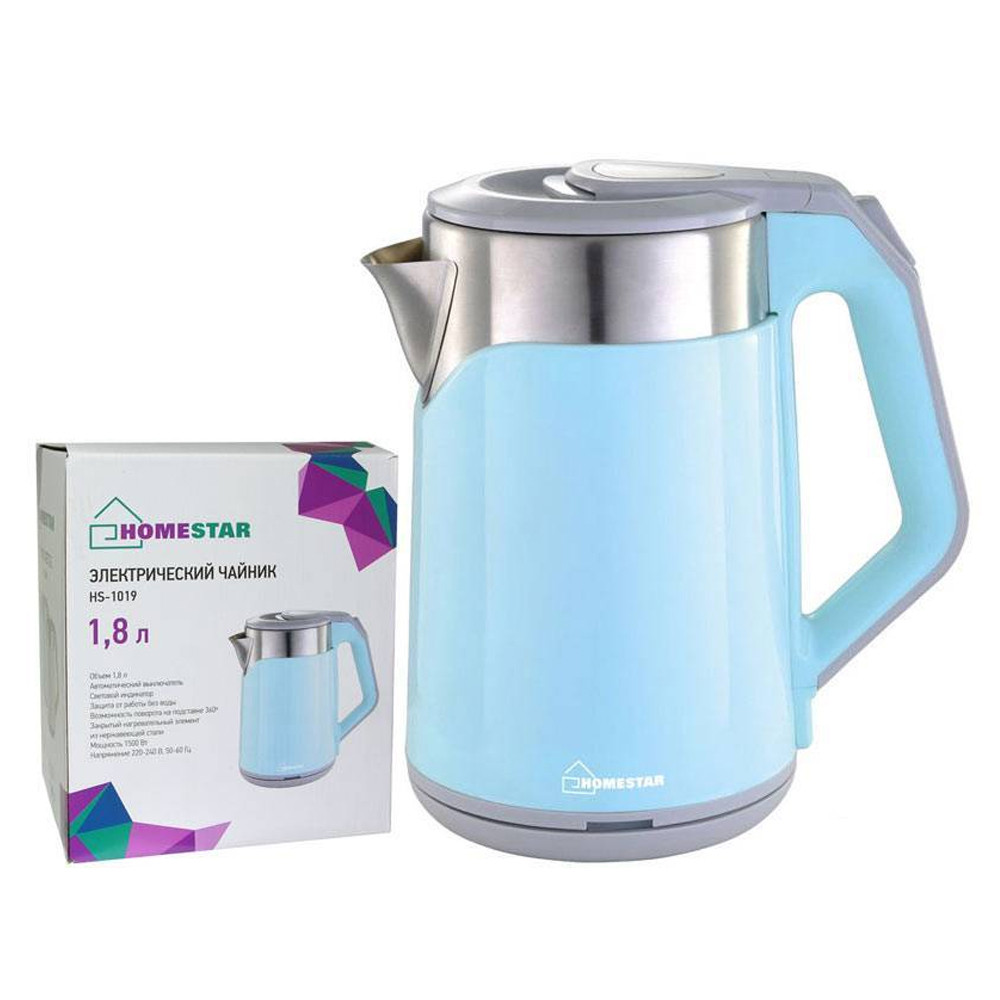Чайник металлический электрический 1,8 л 1,5 кВт голубой HS-1019 HomeStar