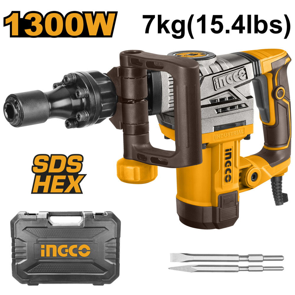 Отбойный молоток 1300Вт HEX 20Дж кейс SUPER INGCO PDB130018 INDUSTRIAL