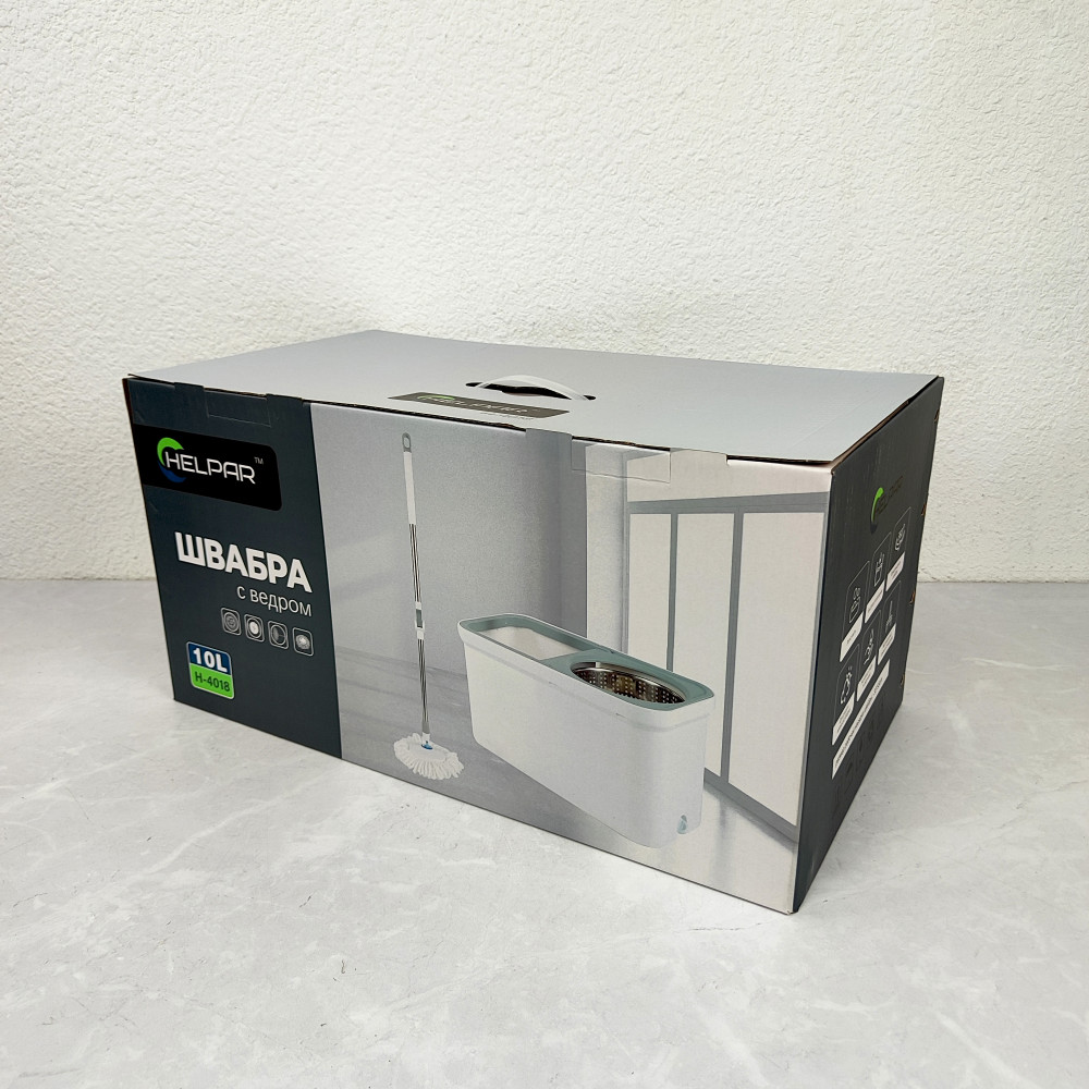 Набор ведро пластиковое 10 л метал центрифугой + швабра метал 33*33*127 см Gray Baizheng
