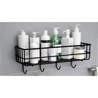 Полка металлическая для ванной 1 ярусная 27,5*10*10 см с крючками черный CY-0159 Baizheng