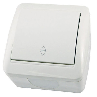 Выключатель на 2 направления 1-кл. открытой установки IP44 10А белый Выключатель на 2 направления 1-кл. открытой установки IP44 10А белый