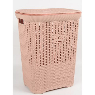 Корзина пластиковая для белья 60 л 420*325*530 мм с крышкой лососевый Baizheng