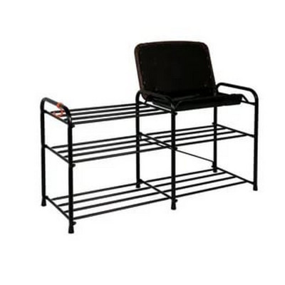 Подставка металлическая для обуви 3-х ярусная 89*30*48 см сиденье с ящиком черный 33 ЗМИ