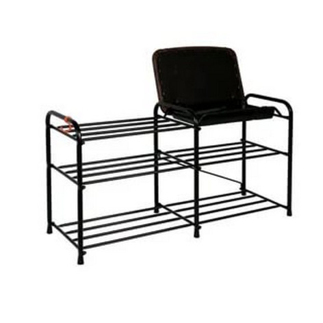 Подставка металлическая для обуви 3-х ярусная 89*30*48 см сиденье с ящиком черный 33 ЗМИ