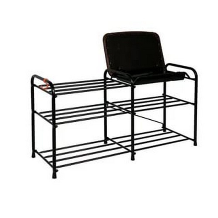 Подставка металлическая для обуви 3-х ярусная 89*30*48 см сиденье с ящиком черный 33 ЗМИ