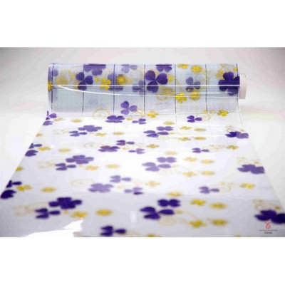 Клеенка силиконовая 0,8*20 м 0,7 мм фиолетовые цветы клевера с зол на бел клет Baizheng