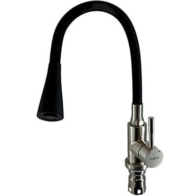 Смеситель для кухни однорыч. 35мм гайка излив силикон. Черный Нерж сталь Ledeme L74199-2