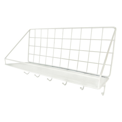 Полка металлическая для ванной 1 ярусная 35*12*20 см с крючками белый CY-0191 Baizheng