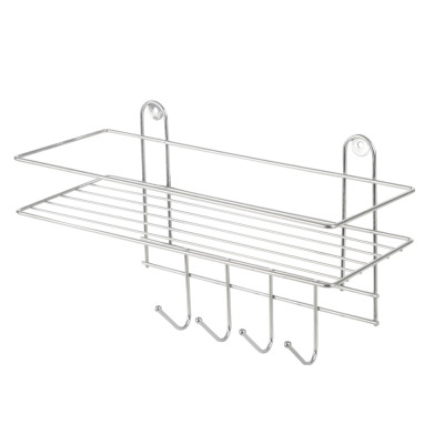 Полка металлическая для ванной 1-ярусная 33*12,5*21 см 4 крючка хром Lecco Plus Рыжий Кот