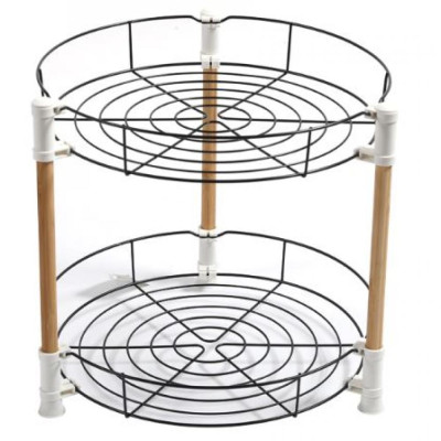 Этажерка металлическая 2-х ярусная 33.5*33.5*32.5 см круглая черный Baizheng