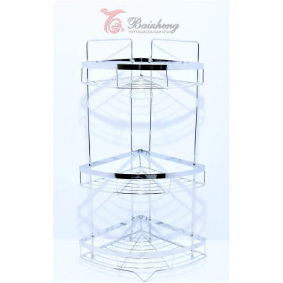 Полка металлическая для ванной 3-х ярусная угловая 20*54 см серебро Baizheng Полка металлическая для ванной 3-х ярусная угловая 20*54 см серебро Baizheng