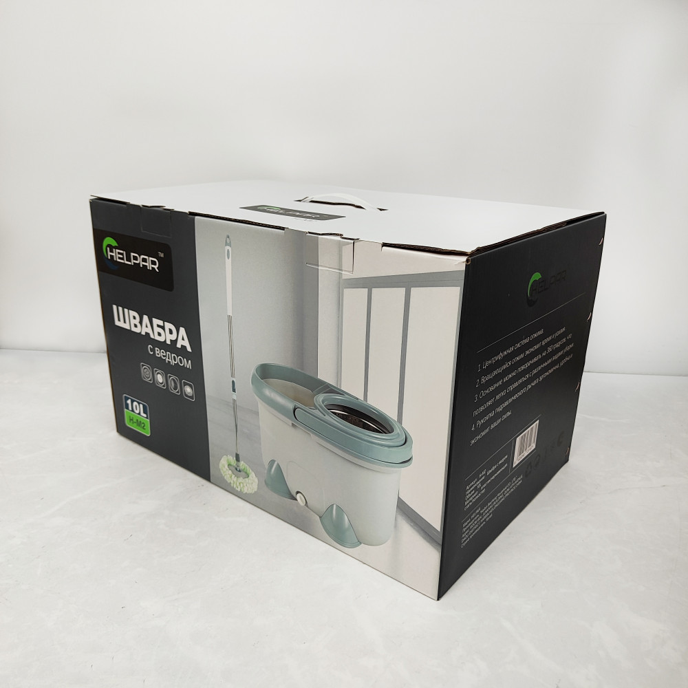 Набор ведро пластиковое 10 л с метал центриф + швабра мет 33*33*119 см отжим Gray Baizheng