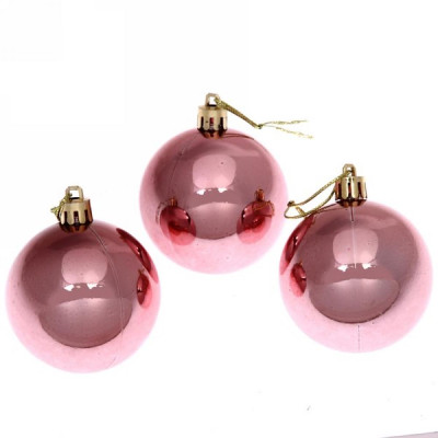 Набор пластиковых шаров d-6 см 3 шт розовый Глянец Серпантин