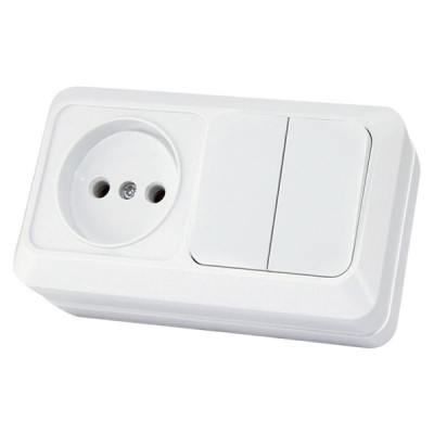 Блок комб. выкл. 2-кл. 10А + розетка 2П 10А 250В БКВР IP20 белый 