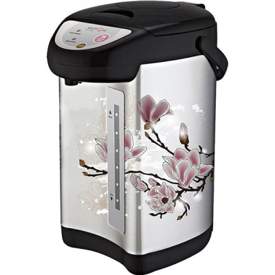 Термопот металл 5,5 л 750 Вт нерж сталь колба 3 режима Веточка цветка на сером Maxtronic