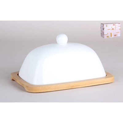 Масленка фарфоровая 18,3*12,2*8 см дерев подставка под упак Коралл