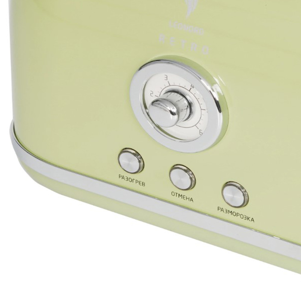 Тостер 815 Вт 2 слота 120*120*38 мм 6 степ прожарки LED подсв зеленый LE-1906/1 Retro Leonord