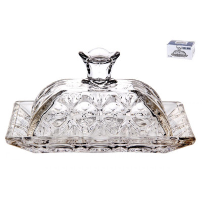 Масленка стеклянная 15*12*8 см крышка прозрачный под упак Glass Ware Коралл