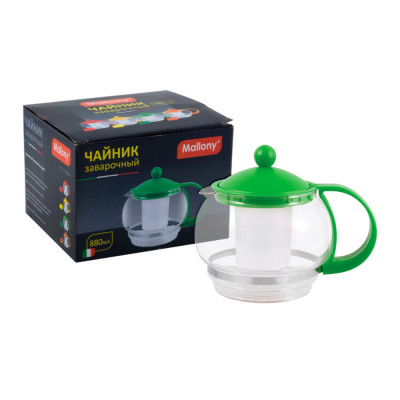 Чайник стеклянный заварочный 880 мл пласт корпус фильтр сталь ассорти Variato Mallony