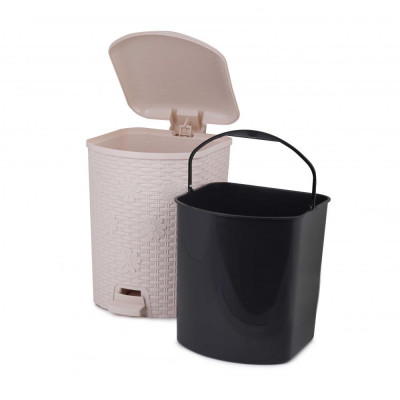 Ведро пластиковое для мусора 12 л 228*225*336 мм с педалью слон кость Плетенка Альтернатива Ведро пластиковое для мусора 12 л 228*225*336 мм с педалью слон кость Плетенка Альтернатива