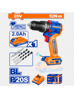 Шуруповерт WADFOW WCDP5282 ударный бесщеточный Li-ion 20.0B 2 Ач, 52 Нм, 1 акб