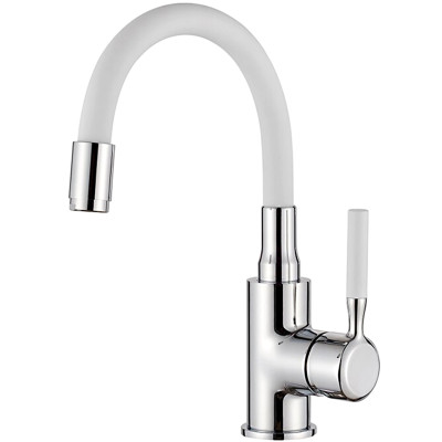 Смеситель для умывальника однорыч. 35мм гайка гибкий излив белый Латунь Ledeme L1399-3