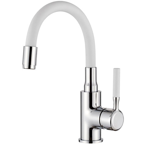 Смеситель для умывальника однорыч. 35мм гайка гибкий излив белый Латунь Ledeme L1399-3