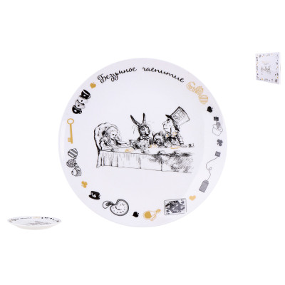 Тарелка фарфоровая десертная 19 см под упак бело-черный Безумное чаепитие Коралл