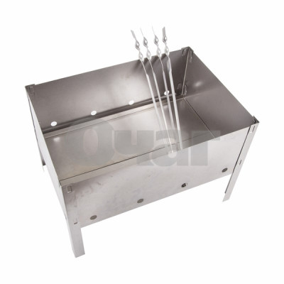 Мангал 33,5*23*23см, толщина стали 0,4мм, склад.дно + 4 шампура