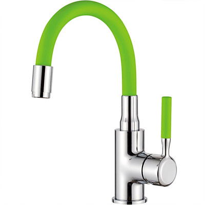 Смеситель для умывальника однорыч. 35мм гайка гибкий излив зеленый Латунь Ledeme L1399-5