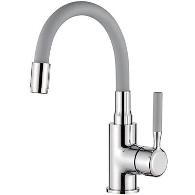 Смеситель для умывальника однорыч. 35мм гайка гибкий излив серый Латунь Ledeme L1399-9