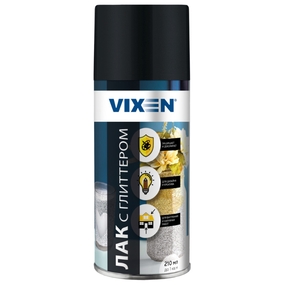 Лак с глиттером аэроз. золото 210мл Vixen VX24014