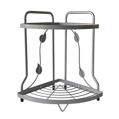 Полка металлическая для ванной 2-х ярусная угловая 24*24*35,5 см серебро Листочки Baizheng Полка металлическая для ванной 2-х ярусная угловая 24*24*35,5 см серебро Листочки Baizheng