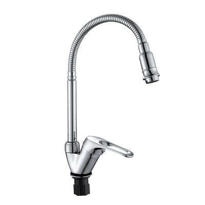 Смеситель DIKALAN для кухни однорыч. 35мм гайка гибким гофр. изливом Без подводки  D57E15S/1