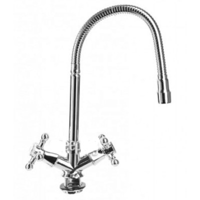 Смеситель DIKALAN для кухни с гофр.изливом под гайку махов. крест Без подводки (12) D3033-S24 /-1