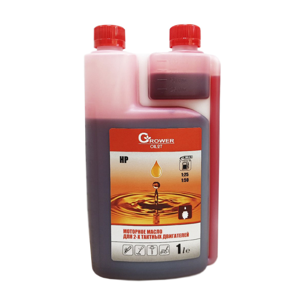Масло 2-х так. GROWER 2T минерал, 1 ЛИТР, ДОЗАТОР, НР API TB (красное)