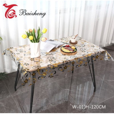 Клеенка силиконовая 1,2*20 м 0,7 мм золото-черный завитки цветы бабочки на белом Baizheng